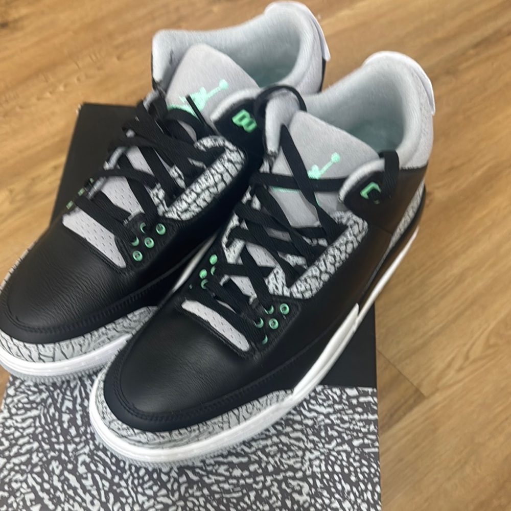 Black and Gray Patterned Sneakers with Green Accents
